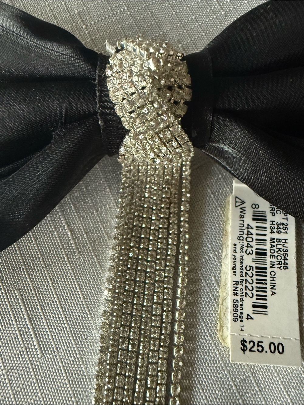 Anna & Ava Black Satin Bow Barrette Hair Clip with crystal Fringe Tassel - Picture 2 of 5